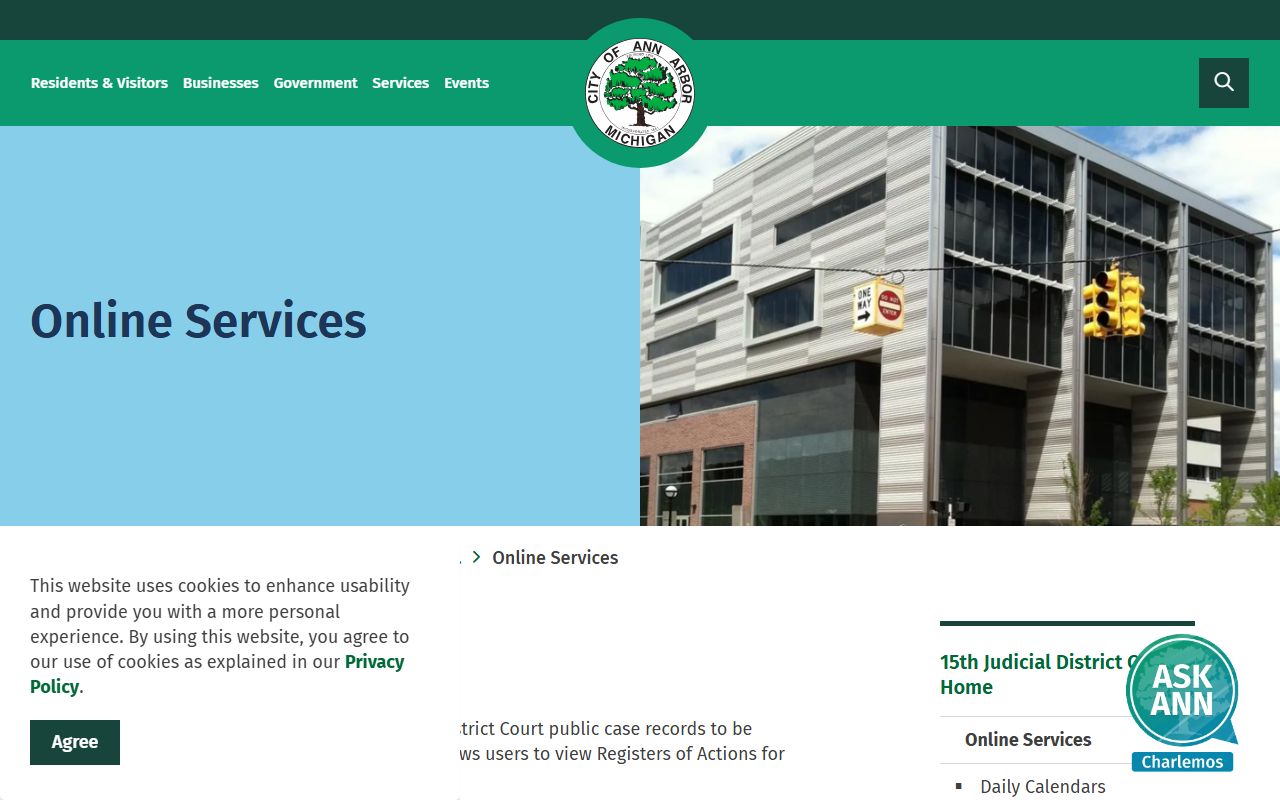 Ann Arbor 15th District Court online services for court dockets and records