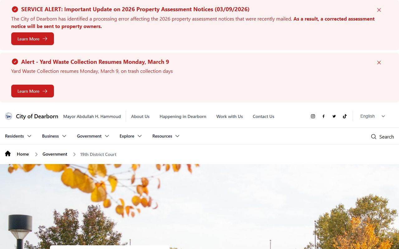Dearborn 19th District Court website for court docket search