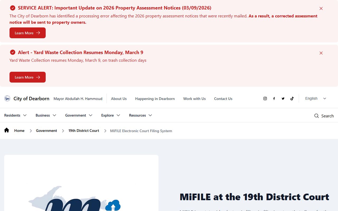 Dearborn 19th District Court MiFILE electronic filing information