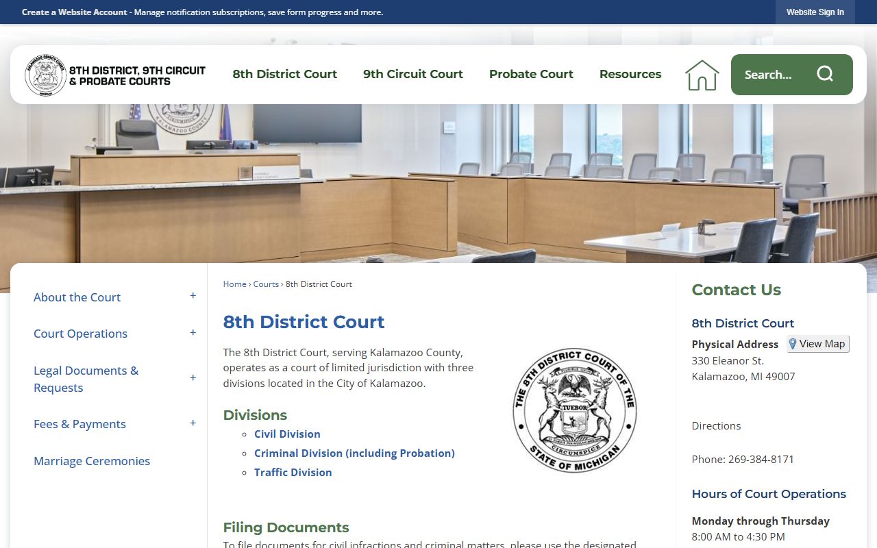 8th District Court Kalamazoo website for court docket search