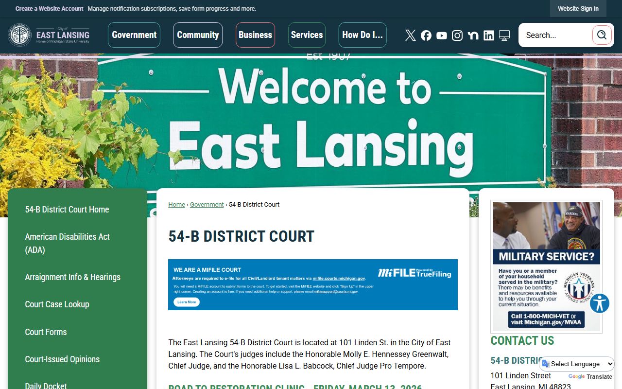 54B District Court website for Lansing court docket search