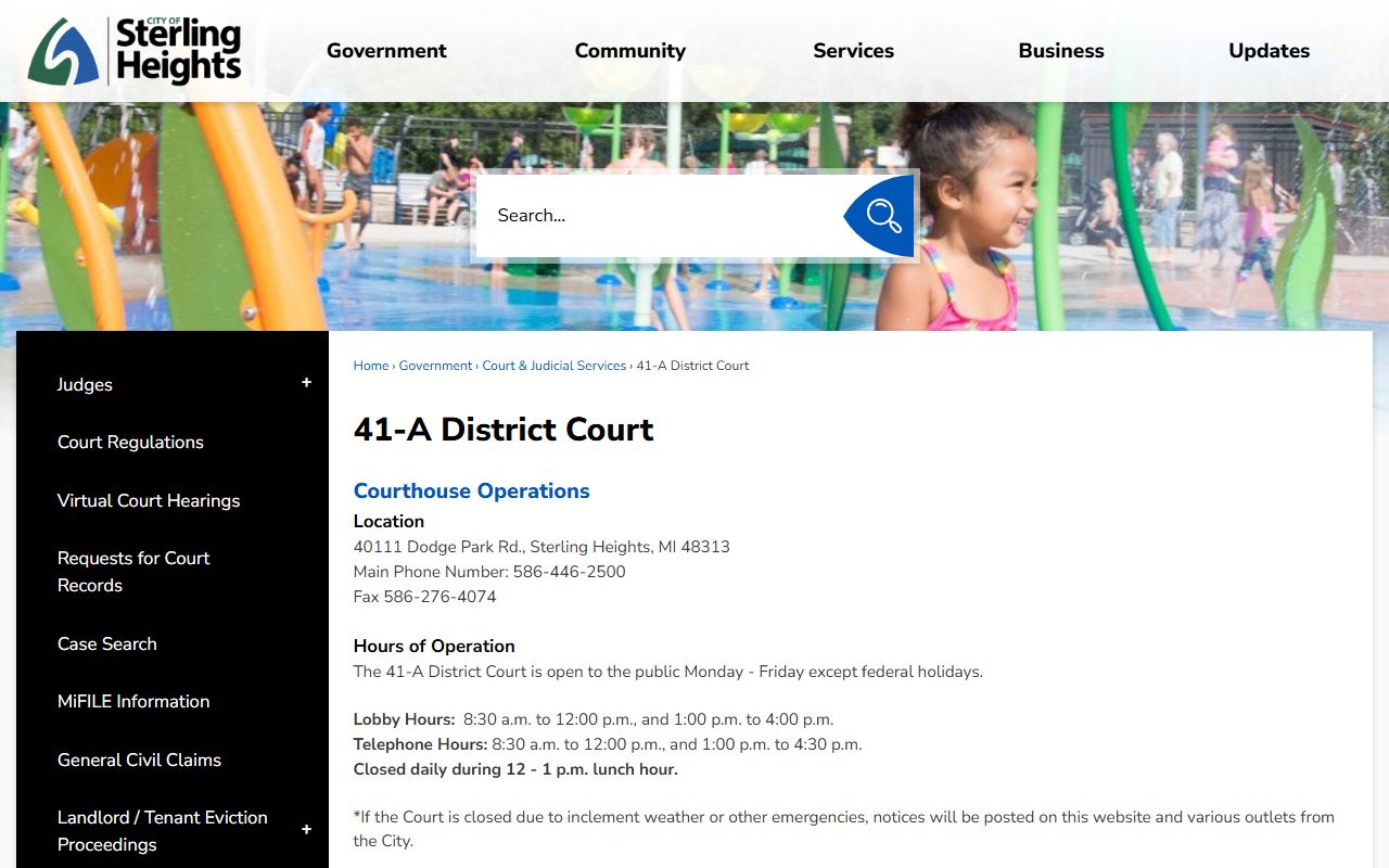 Sterling Heights 41A District Court page for court docket search