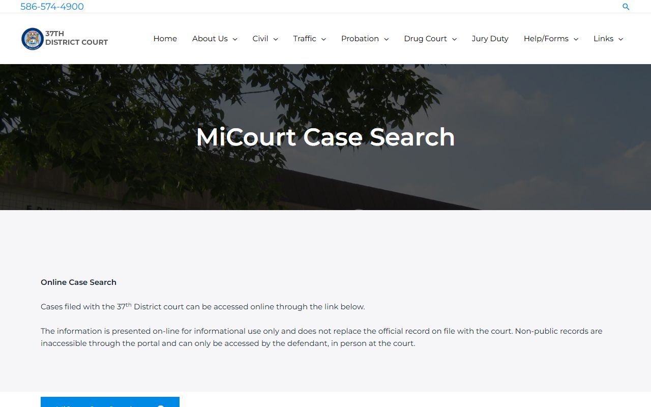 MiCOURT case search page for Warren court docket lookup