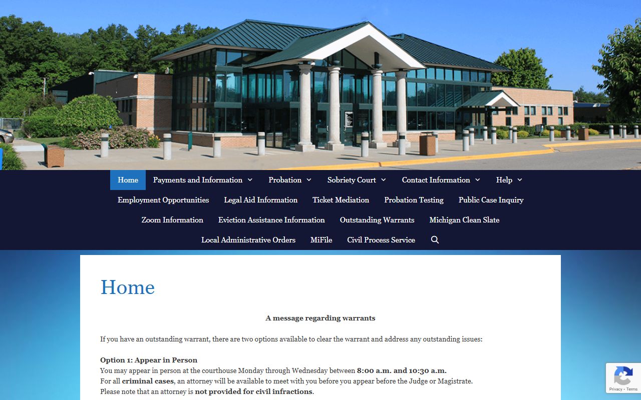 18th District Court website for Westland court docket access
