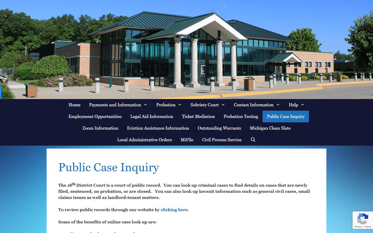 Westland 18th District Court public case inquiry system