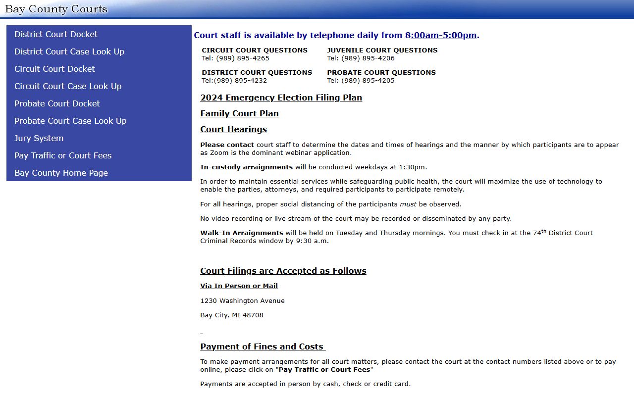 Bay County courts website for court docket and case record access