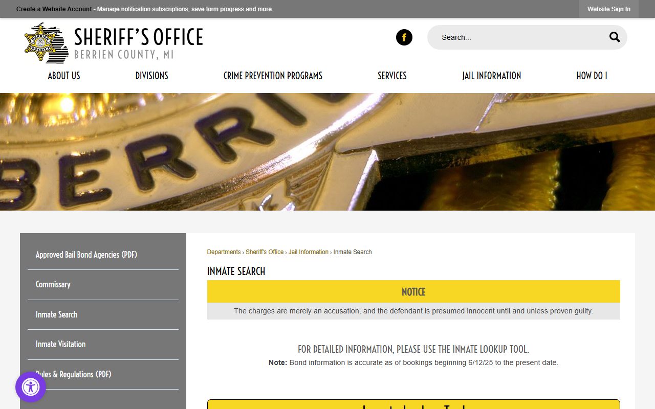 Berrien County inmate search tool for finding current detainees and court cases