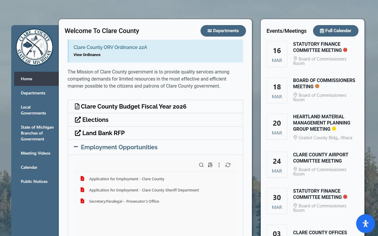 Clare County official website for court docket and records access