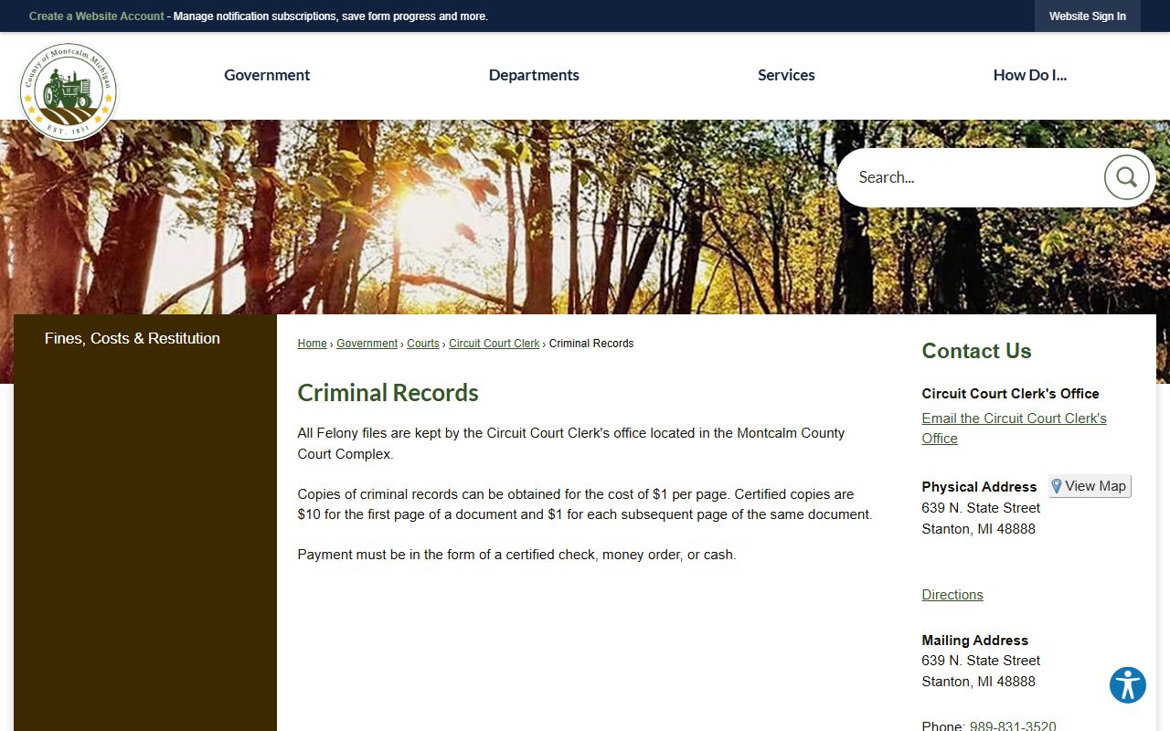 Montcalm County criminal records court docket