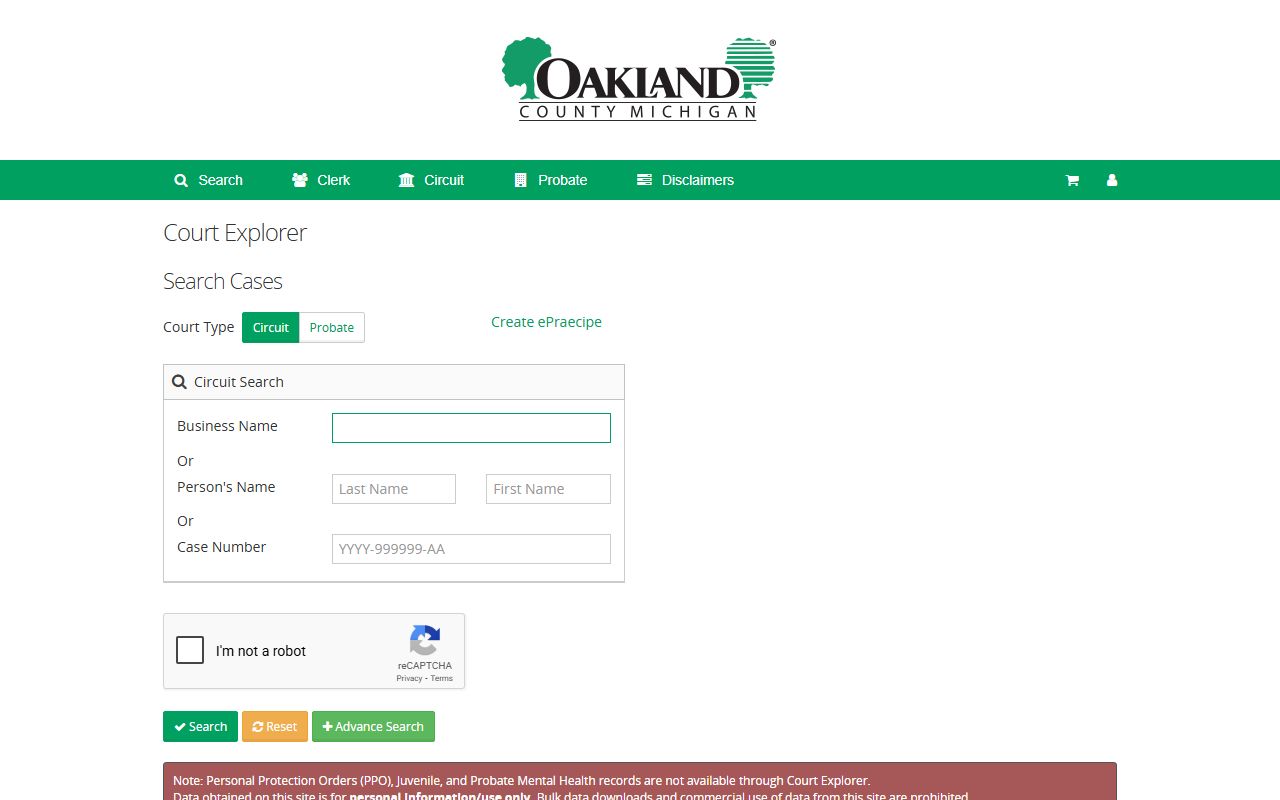 Oakland County court explorer court docket portal