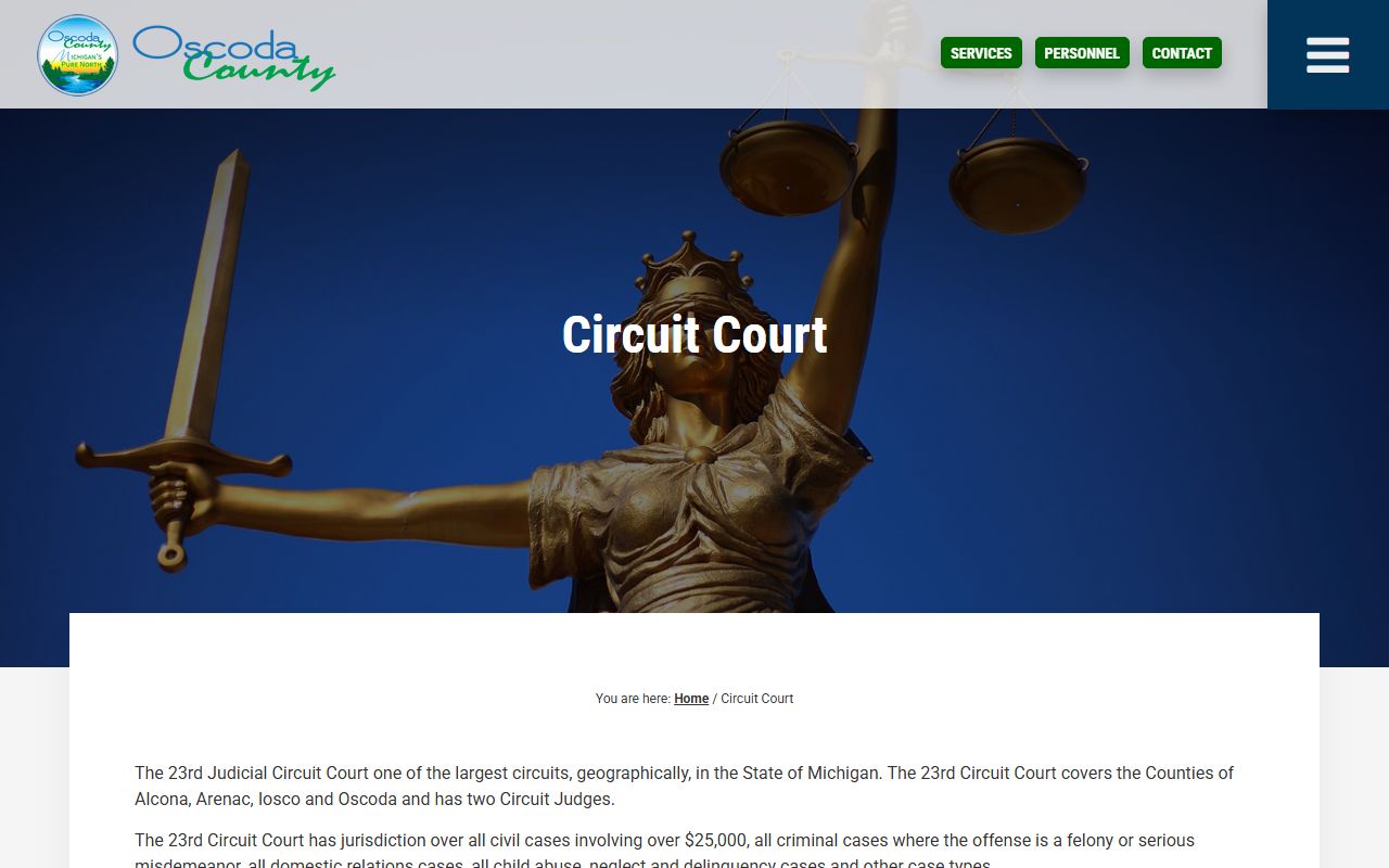 23rd Circuit Court Oscoda County court docket page