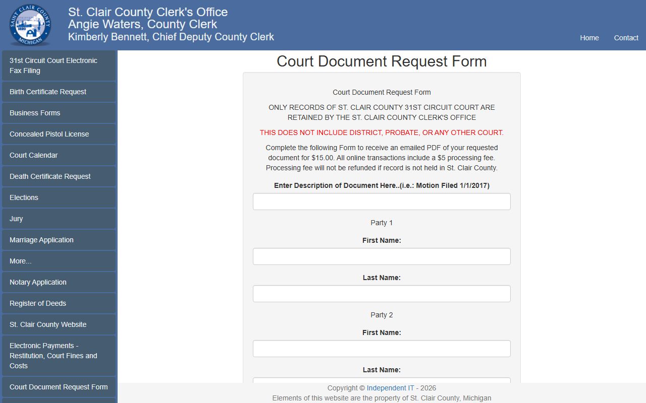 St. Clair County online court record request form