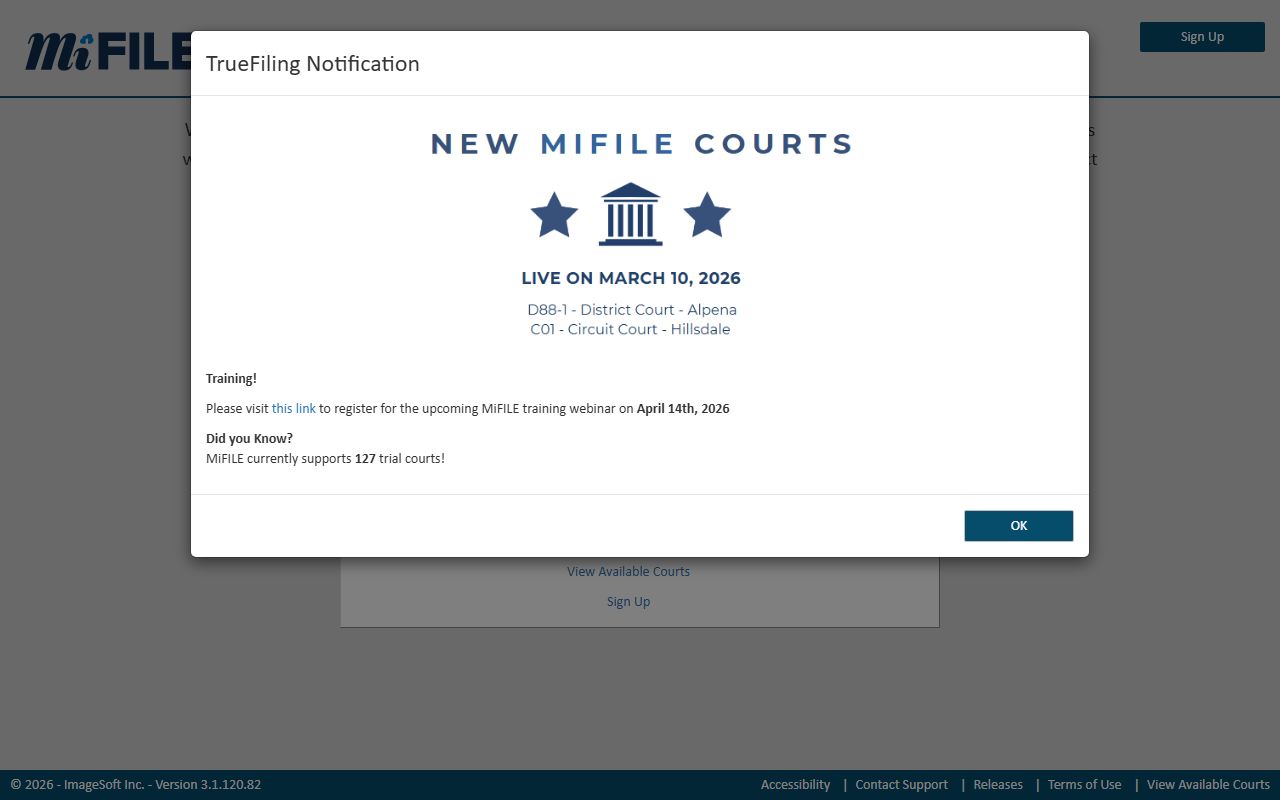 Michigan MiFILE electronic court filing portal for court dockets